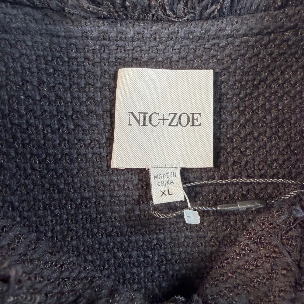 Nic + Zoe Black Textured Knit Frayed Trim Jacket XL NWT Zip Pockets Button Cuffs - Picture 8 of 8